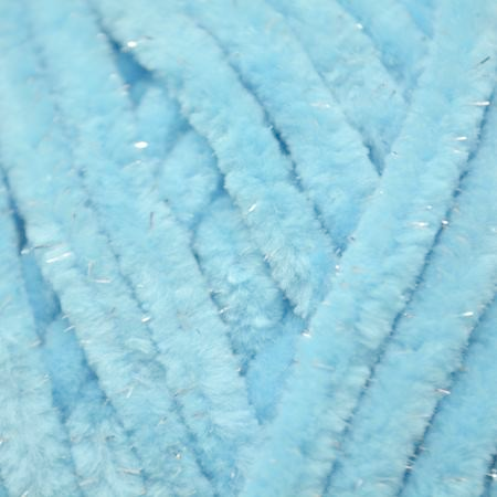 Wolans Bunny Shine - Chunky Glitter Chenille Yarn - Pack of 5 x 100g Balls - Light Blue