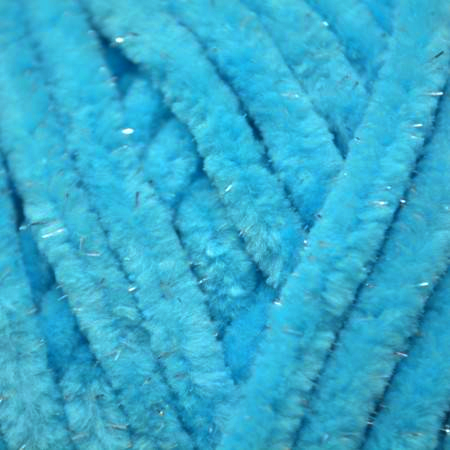 Wolans Bunny Shine - Chunky Glitter Chenille Yarn - Pack of 5 x 100g Balls - Blue