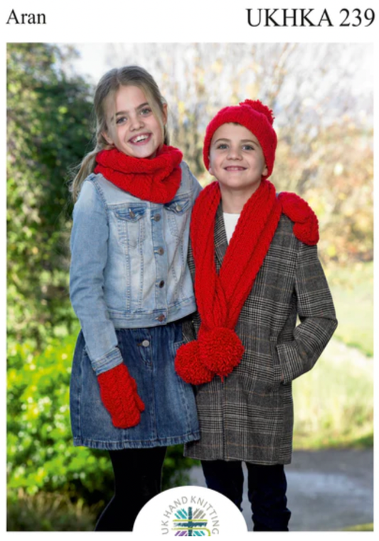 UKHKA - Multi Knitting Pattern - UKHKA 239 - Childrens Hat, Scarf, Cowl and Mittens