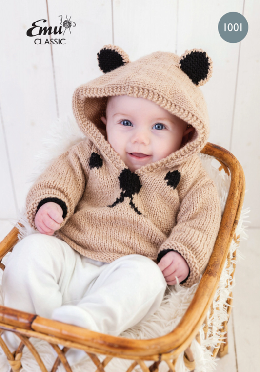 Emu Yarns - Knitting Pattern - 1001 - Baby Teddy Bear Hoodie
