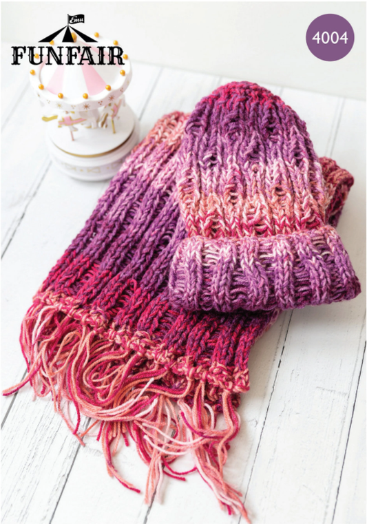Emu Yarns - Knitting Pattern - 4004 - Hat and Fringed Scarf Set