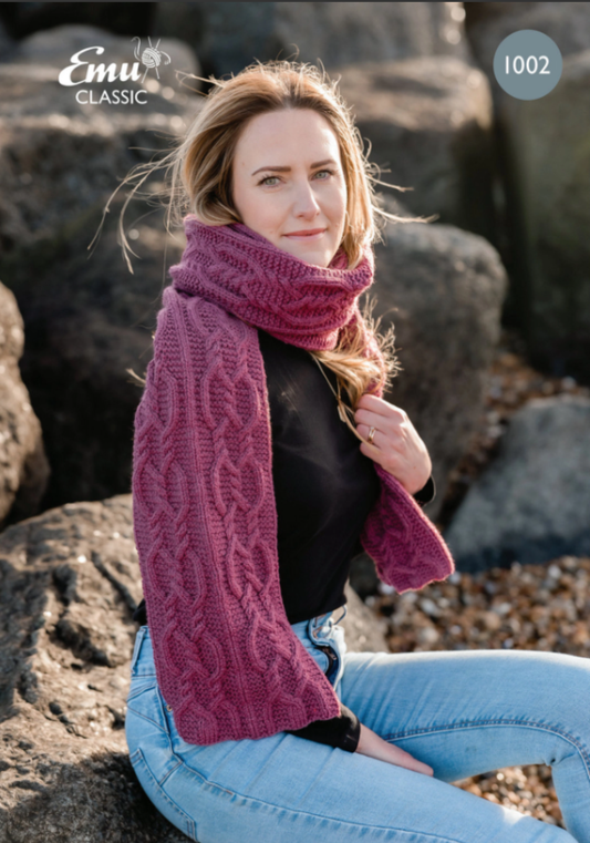 Emu Yarns - Knitting Pattern - 1002 - Long Cable Knit Scarf