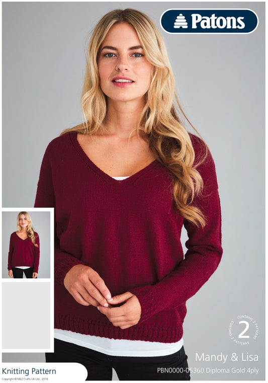 Patons - Multi Knitting Pattern - PBN5360 - V Neck and Round Neck Jumper