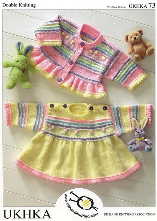 UKHKA - Multi Knitting Pattern - UKHKA 73 - Baby Dress and Cardigan