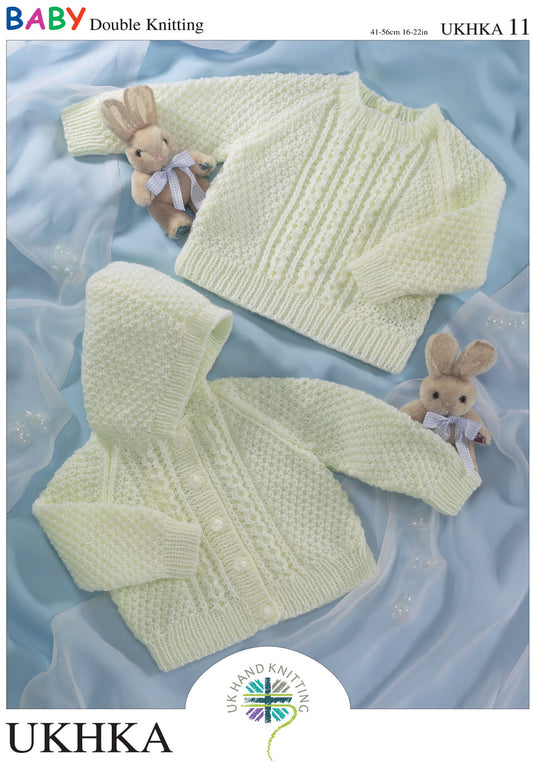 UKHKA - Multi Knitting Pattern - UKHKA 11 - Baby Jumper and Hooded Cardigan