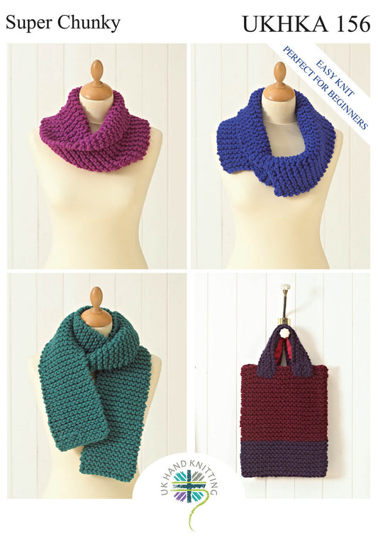 UKHKA - Multi Knitting Pattern - UKHKA 156 - Scarf, Bag and Snoods