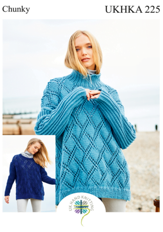 UKHKA - Multi Knitting Pattern - UKHKA 225 - Cowl and Round Neck Jumpers