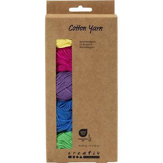 Creativ - Cotton DK Yarn Pack - 5 x 20g Balls - Colourful