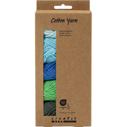 Creative - Cotton DK Yarn Pack - 5 x 20g Balls - Greens and Blues