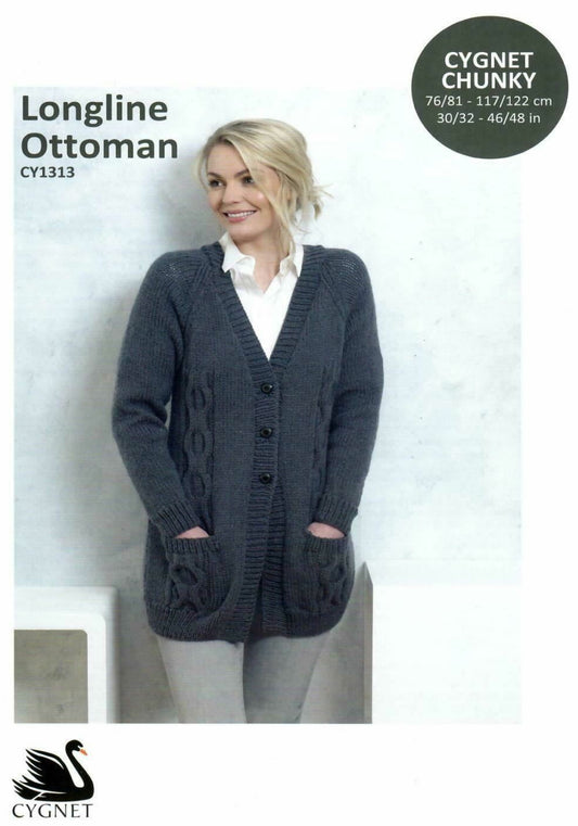 Cygnet Yarns - Knitting Pattern - CY1313 - Longline Ottoman Cardigan