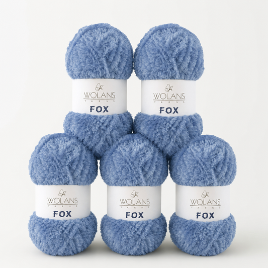 Wolans - Fox Yarn - Fluffy Fur Effect - Royal Blue - 5 x 100g Ball Pack