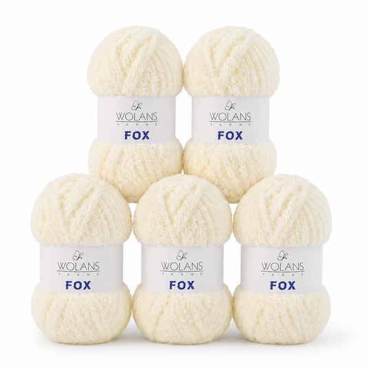 Wolans - Fox Yarn - Fluffy Fur Effect - Cream - 5 x 100g Ball Pack