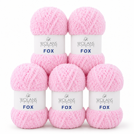 Wolans - Fox Yarn - Fluffy Fur Effect - Light Pink - 5 x 100g Ball Pack