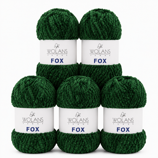 Wolans - Fox Yarn - Fluffy Fur Effect - Green - 5 x 100g Ball Pack