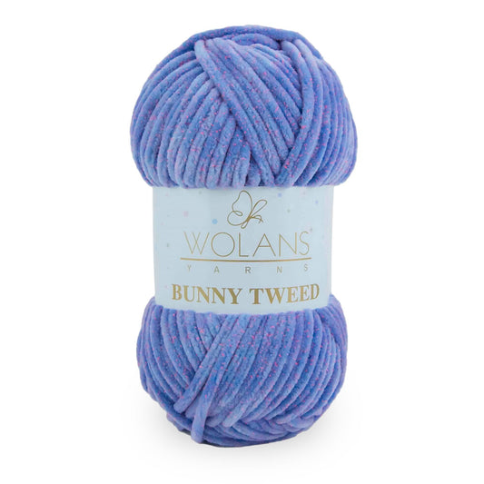 Wolans Bunny Tweed - Chunky Chenille Yarn - Pack of 5 x 100g Balls - Blue Pink