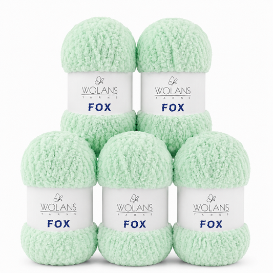 Wolans - Fox Yarn - Fluffy Fur Effect - Mint Green - 5 x 100g Ball Pack