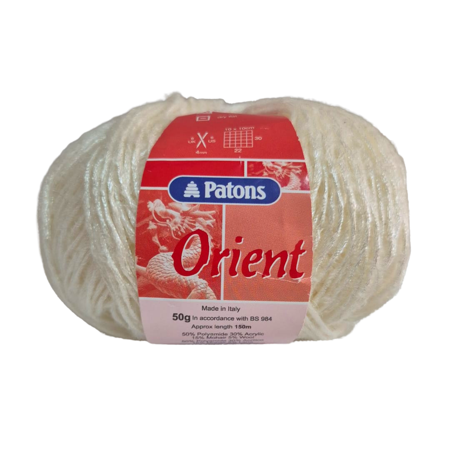 Patons - Orient - DK Yarn - 50g Ball - Mohair Mix - Shade 00001 Ivory