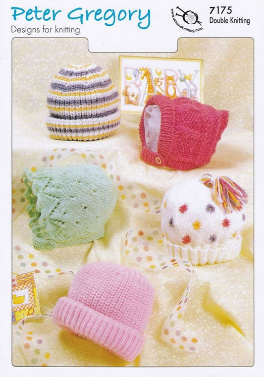 Peter Gregory - Knitting Pattern - 7175 - Baby Hats and Bonnet
