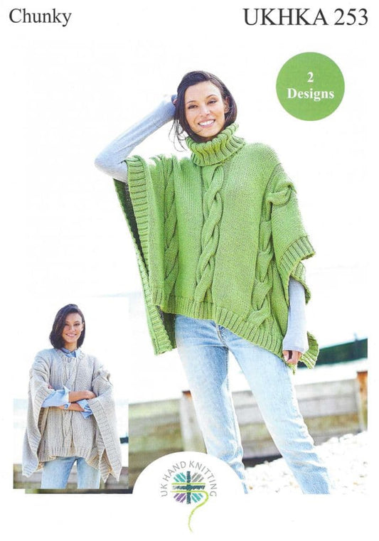 UKHKA - Multi Knitting Pattern - UKHKA 253 - Cowl Neck and Round Neck Ponchos