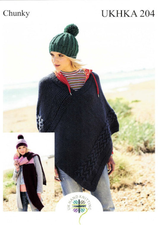 UKHKA - Multi Knitting Pattern - UKHKA 204 - Poncho, Scarf and Hat