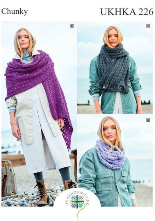 UKHKA - Multi Knitting Pattern - UKHKA 226 - Chunky Scarf and Shawl Collection