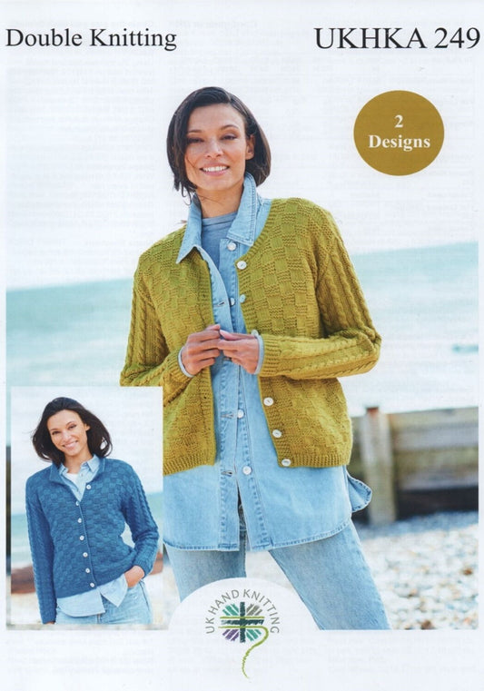 UKHKA - Multi Knitting Pattern - UKHKA 249 - Round Neck and Collared Cardigan