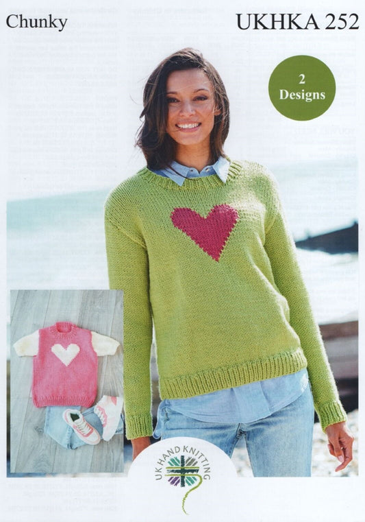 UKHKA - Multi Knitting Pattern - UKHKA 252 - Long and Short Sleeve Heart Jumper