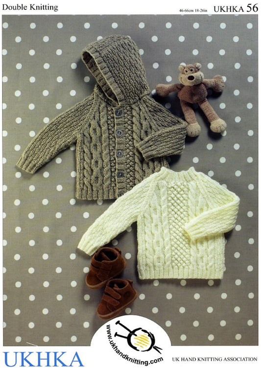 UKHKA - Multi Knitting Pattern - UKHKA 56 - Cable Baby Jumper and Hooded Cardigan