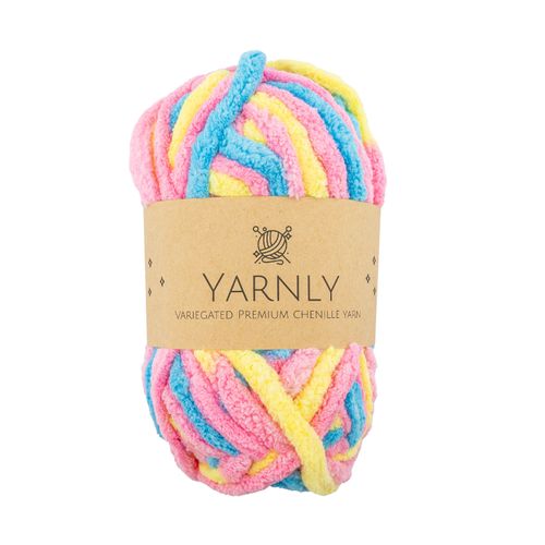 Yarnly - Variegated Chenille Yarn – Lemon, Blue & Pink