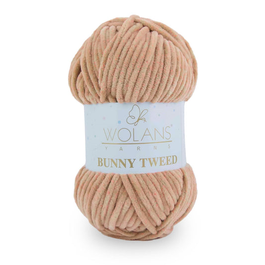 Wolans Bunny Tweed - Chunky Chenille Yarn - Pack of 5 x 100g Balls - Beige Pink