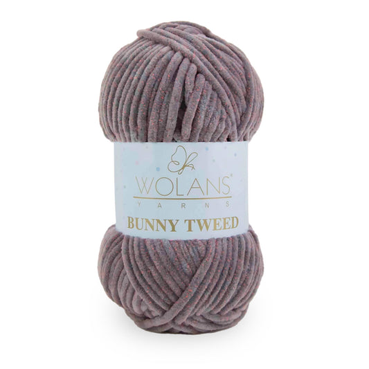 Wolans Bunny Tweed - Chunky Chenille Yarn - Pack of 5 x 100g Balls - Grey Pink