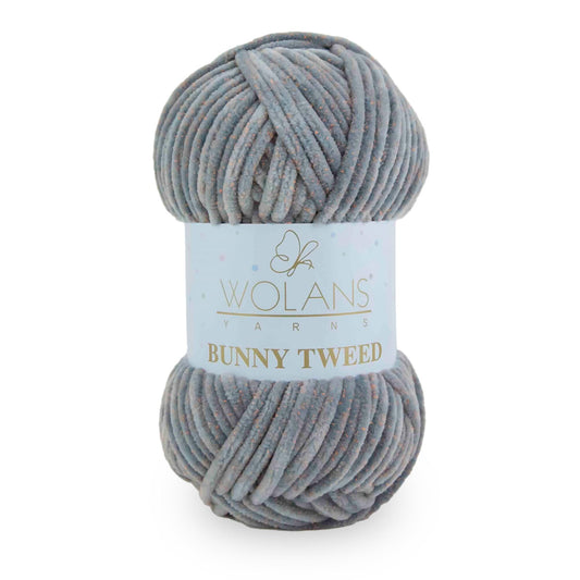 Wolans Bunny Tweed - Chunky Chenille Yarn - Pack of 5 x 100g Balls - Dark Grey Orange