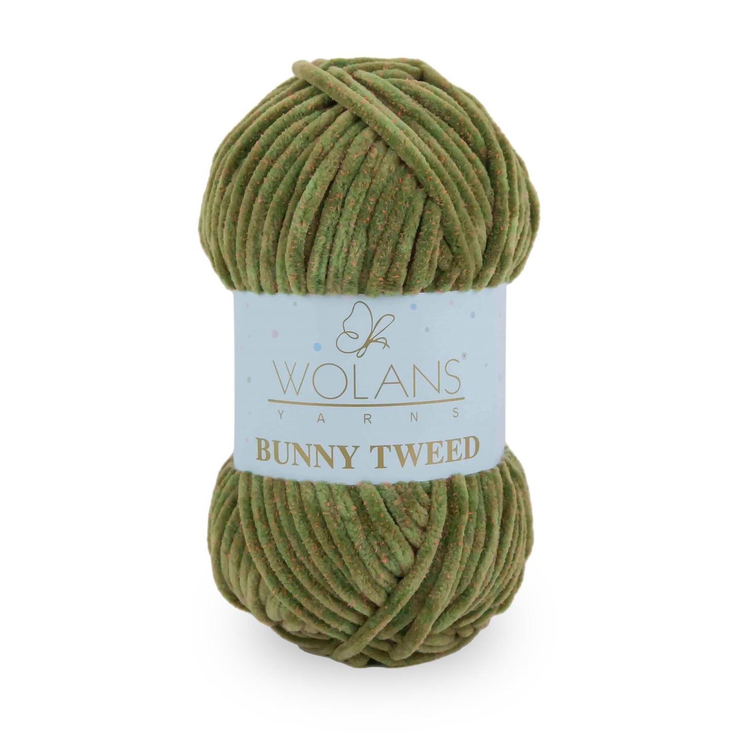 Wolans Bunny Tweed - Chunky Chenille Yarn - Pack of 5 x 100g Balls - Moss Green Pink
