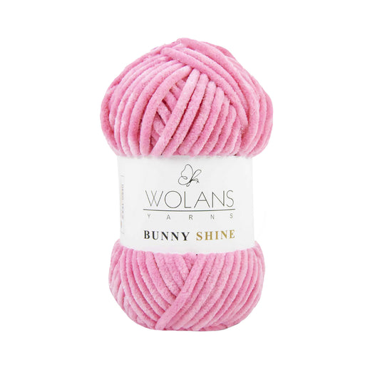 Wolans Bunny Shine - Chunky Glitter Chenille Yarn - Pack of 5 x 100g Balls - Dark Pink