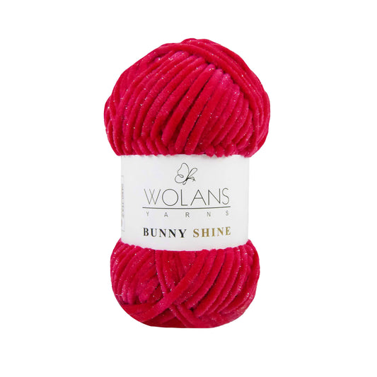 Wolans Bunny Shine - Chunky Glitter Chenille Yarn - Pack of 5 x 100g Balls - Fuchsia