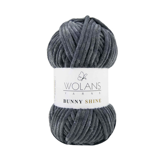 Wolans Bunny Shine - Chunky Glitter Chenille Yarn - Pack of 5 x 100g Balls - Grey