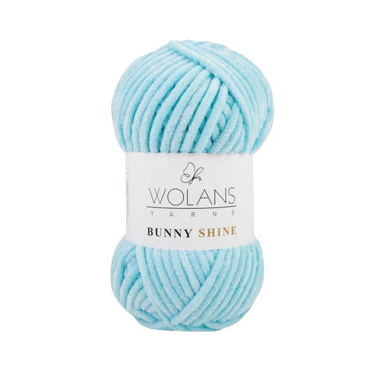 Wolans Bunny Shine - Chunky Glitter Chenille Yarn - Pack of 5 x 100g Balls - Light Blue