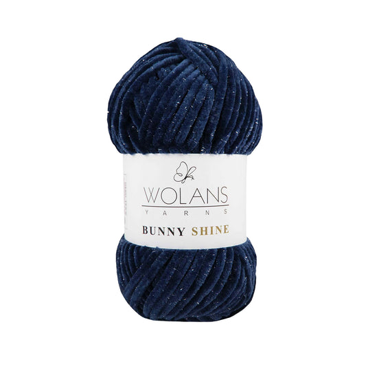 Wolans Bunny Shine - Chunky Glitter Chenille Yarn - Pack of 5 x 100g Balls - Navy Blue
