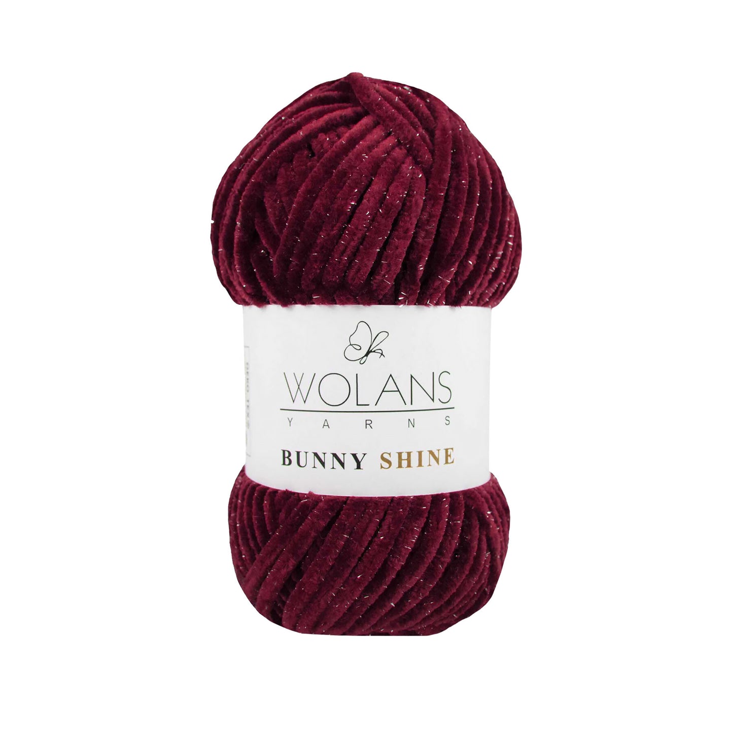 Wolans Bunny Shine - Chunky Glitter Chenille Yarn - Pack of 5 x 100g Balls - Burgundy