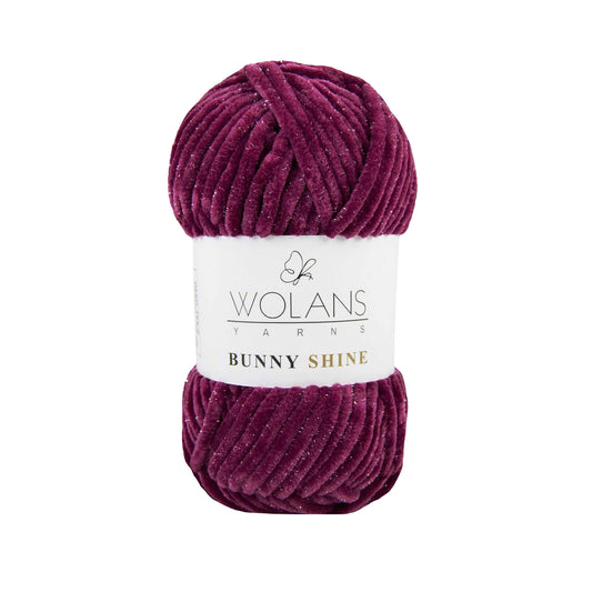 Wolans Bunny Shine - Chunky Glitter Chenille Yarn - Pack of 5 x 100g Balls - Cherry