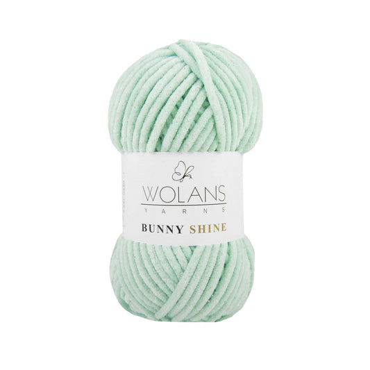 Wolans Bunny Shine - Chunky Glitter Chenille Yarn - Pack of 5 x 100g Balls - Mint Green