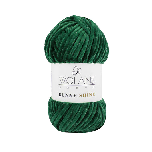 Wolans Bunny Shine - Chunky Glitter Chenille Yarn - Pack of 5 x 100g Balls - Dark Green