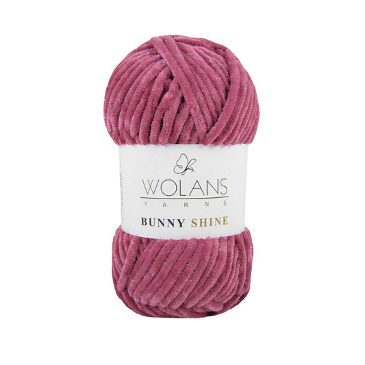 Wolans Bunny Shine - Chunky Glitter Chenille Yarn - Pack of 5 x 100g Balls - Rose Pink