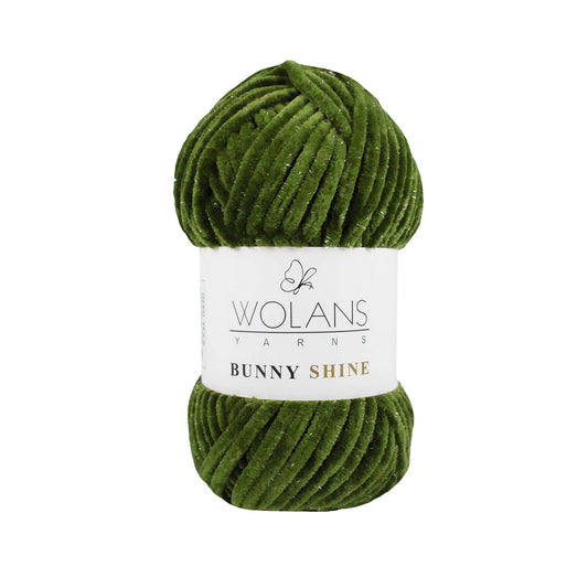 Wolans Bunny Shine - Chunky Glitter Chenille Yarn - Pack of 5 x 100g Balls - Green