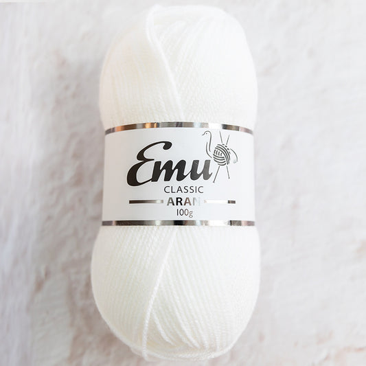 Emu Yarns - Classic Aran - 100g Ball - White