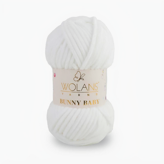 Wolans Bunny Baby - Chunky Chenille Yarn - Pack of 5 x 100g Balls - White