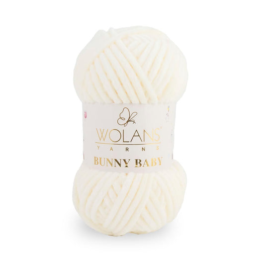 Wolans Bunny Baby - Chunky Chenille Yarn - Pack of 5 x 100g Balls - Cream