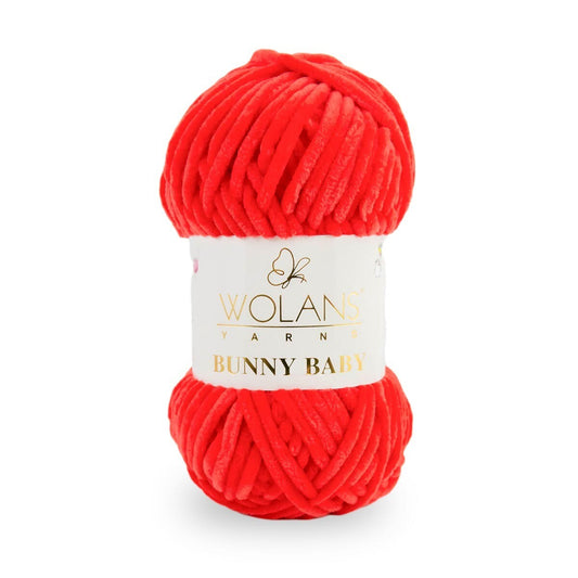 Wolans Bunny Baby - Chunky Chenille Yarn - Pack of 5 x 100g Balls - Red