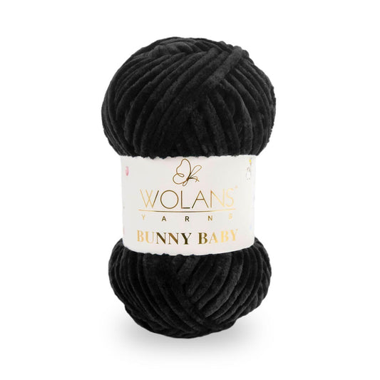 Wolans Bunny Baby - Chunky Chenille Yarn - Pack of 5 x 100g Balls - Black
