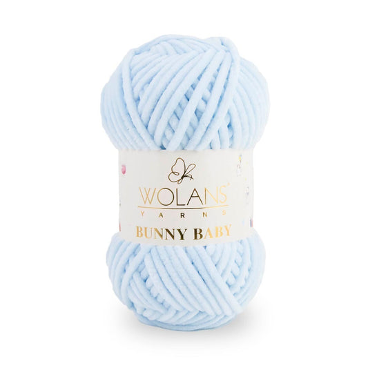 Wolans Bunny Baby - Chunky Chenille Yarn - Pack of 5 x 100g Balls - Light Blue